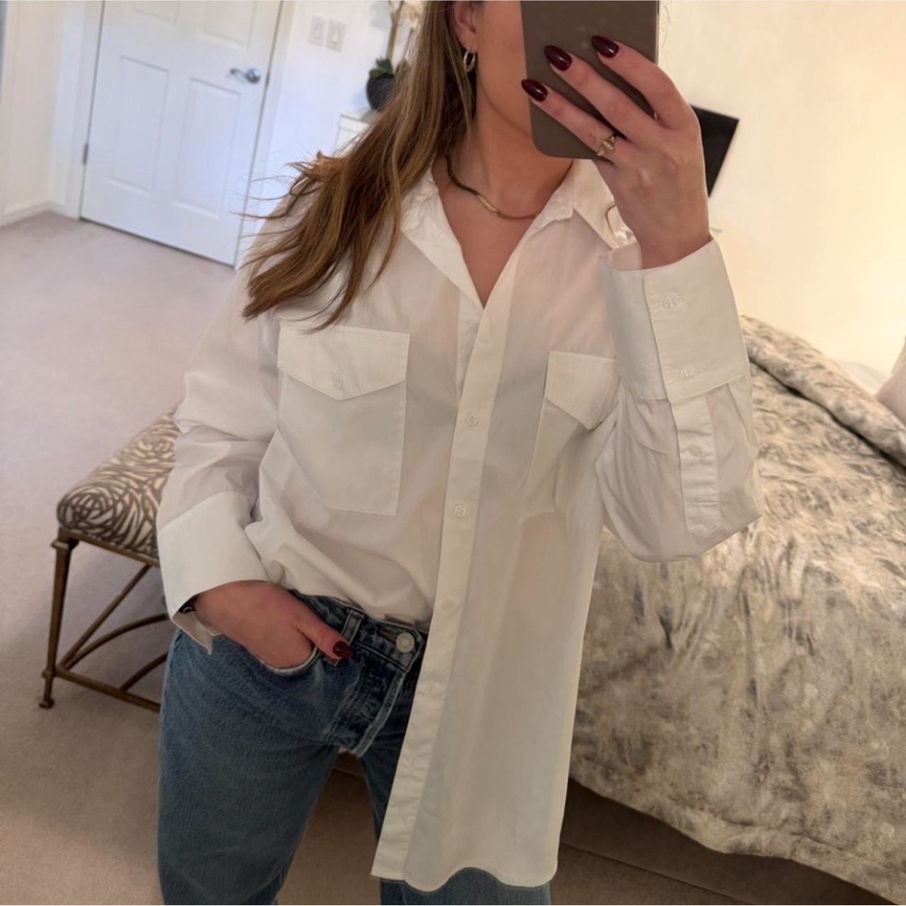 Nordstrom White Poplin Button Up Shirt L - Picture 2 of 6